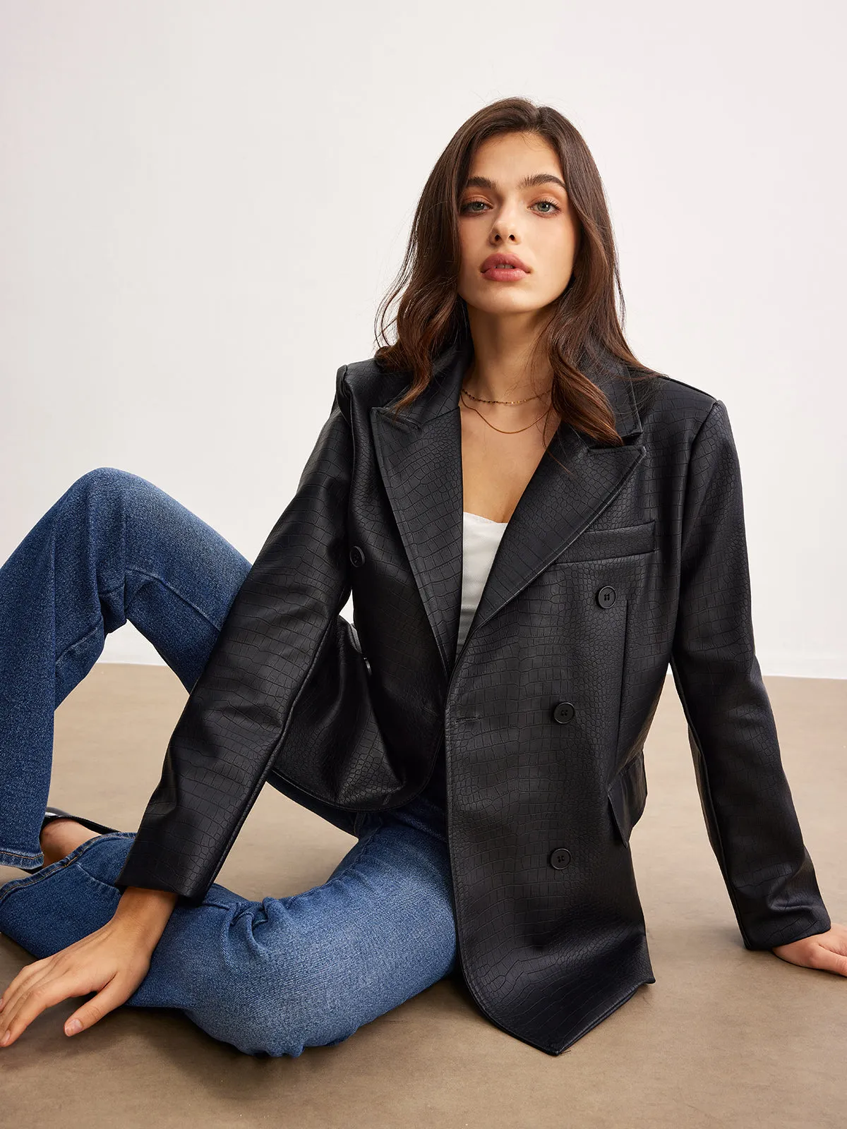 Crocodile PU Leather Button Blazer sold by COMMENSE product image thumbnail 2