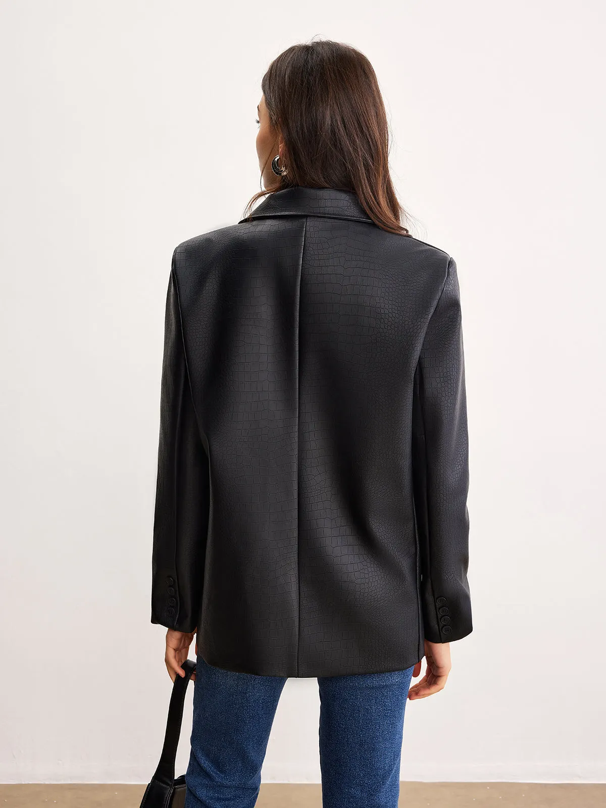 Crocodile PU Leather Button Blazer sold by COMMENSE product image thumbnail 3