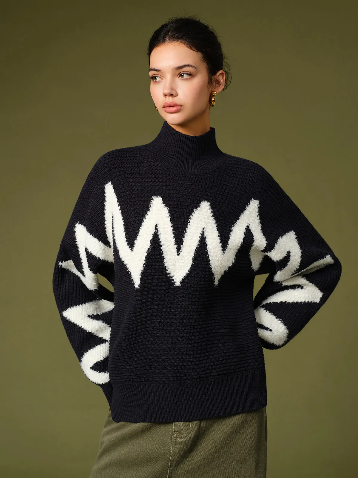 Mock Neck Contrast Binding Sweater sold by COMMENSE product image thumbnail 4