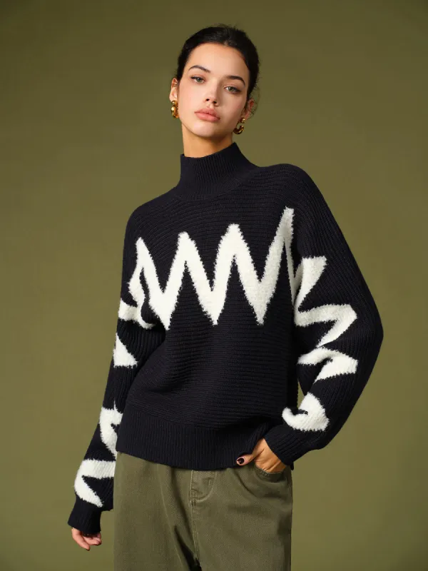 Mock Neck Contrast Binding Sweater sold by COMMENSE