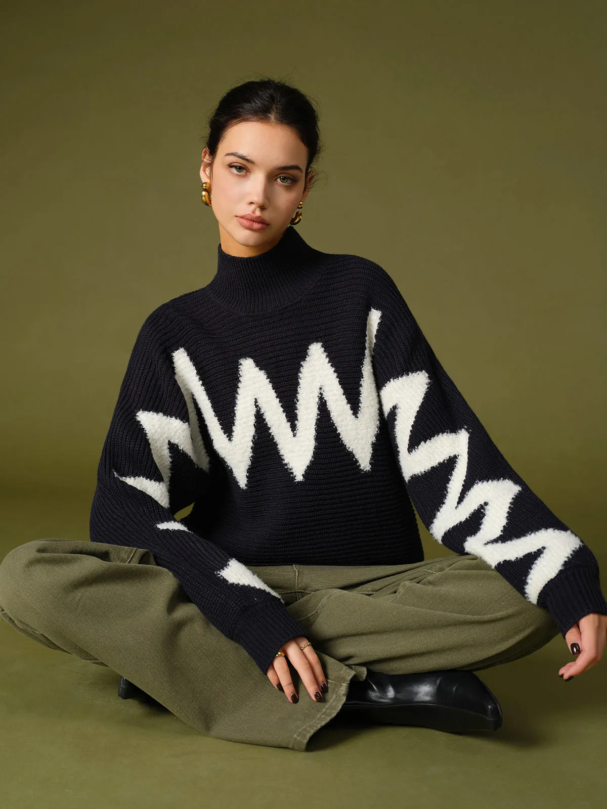 Mock Neck Contrast Binding Sweater sold by COMMENSE product image thumbnail 3