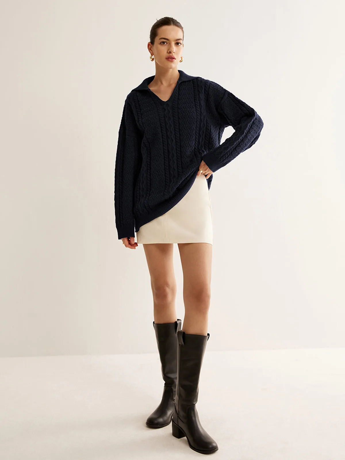Minimalist Twist Polo Sweater sold by COMMENSE product image thumbnail 2