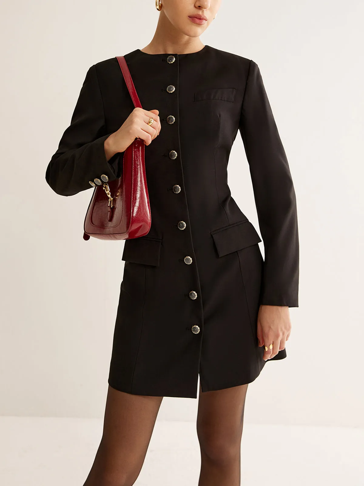 Crew Neck Breasted Short Dress sold by COMMENSE