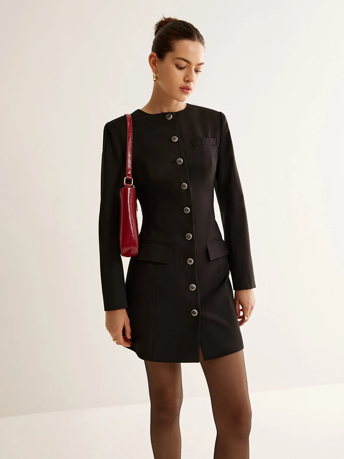 Crew Neck Breasted Short Dress sold by COMMENSE product image thumbnail 2