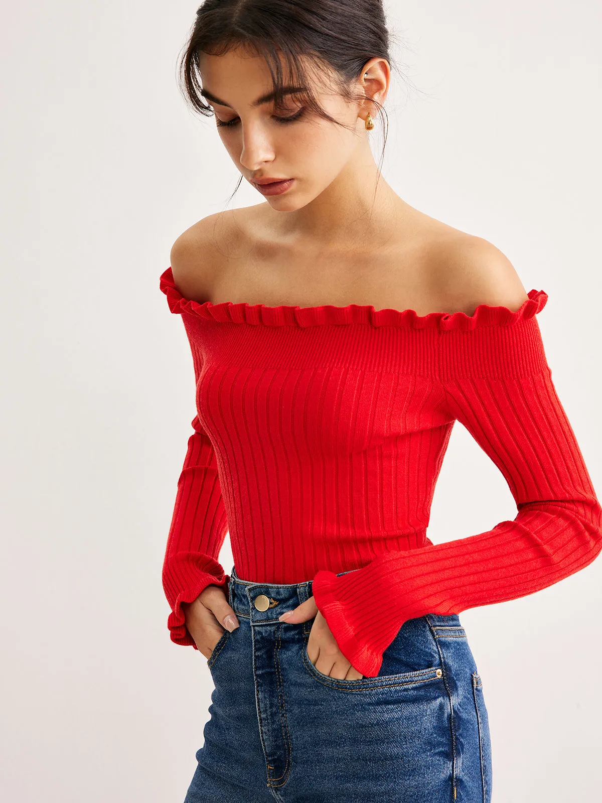 Cold-Shoulder Lettuce Trim Blouse sold by COMMENSE product image thumbnail 3