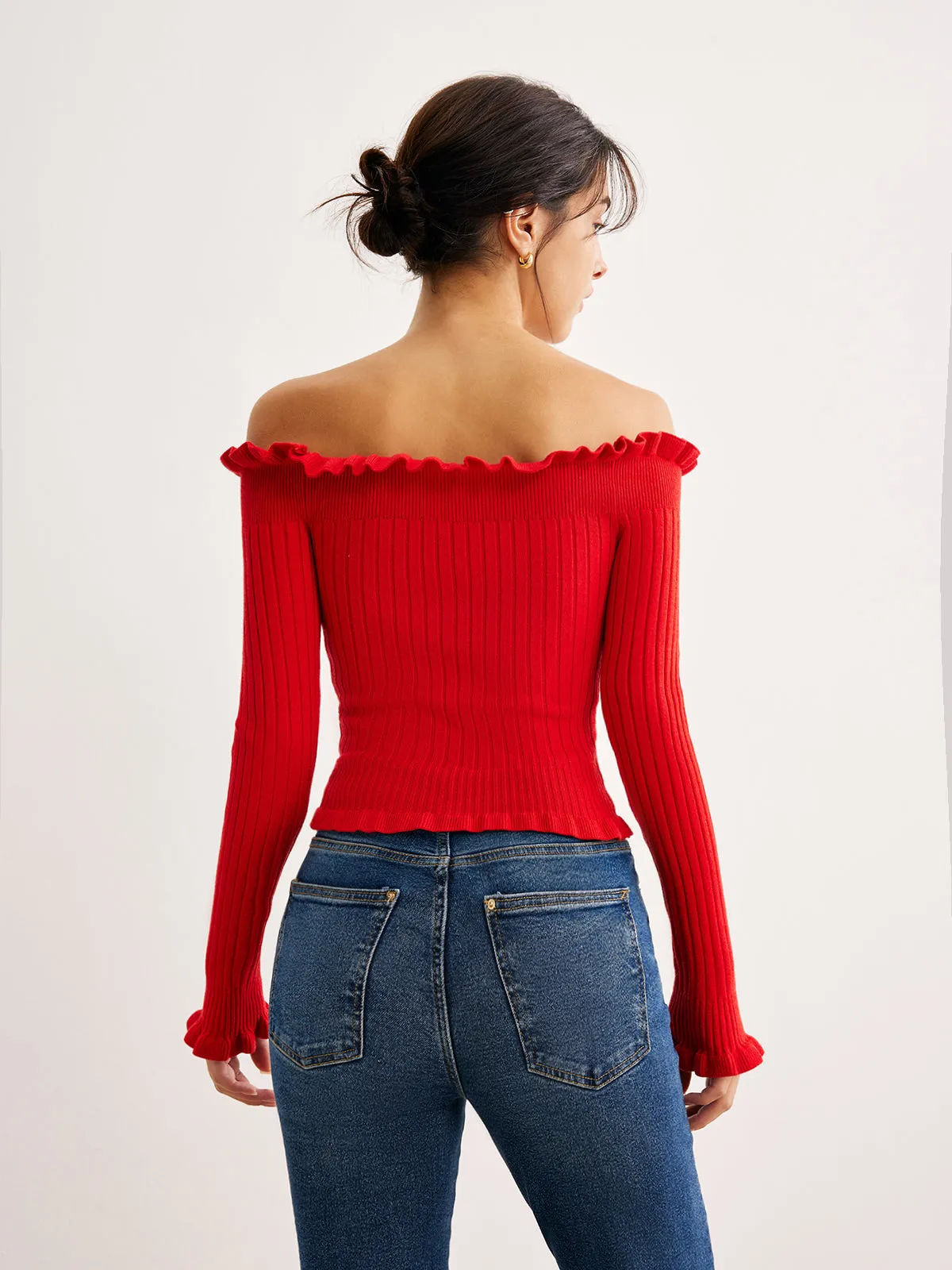 Cold-Shoulder Lettuce Trim Blouse sold by COMMENSE product image thumbnail 5