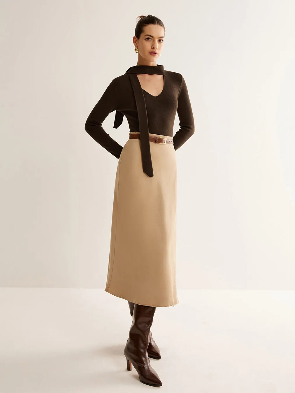 Tie Neck Slim Knit Top sold by COMMENSE product image thumbnail 4