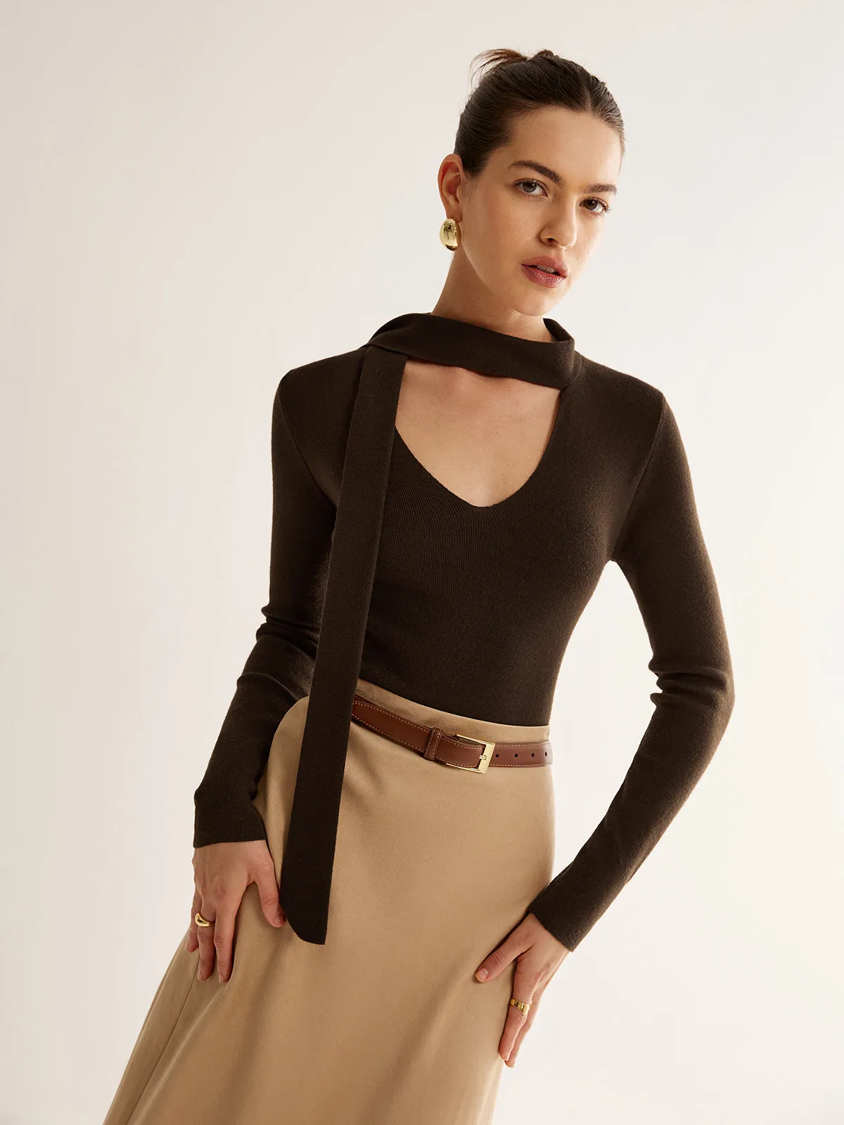 Tie Neck Slim Knit Top sold by COMMENSE product image thumbnail 5