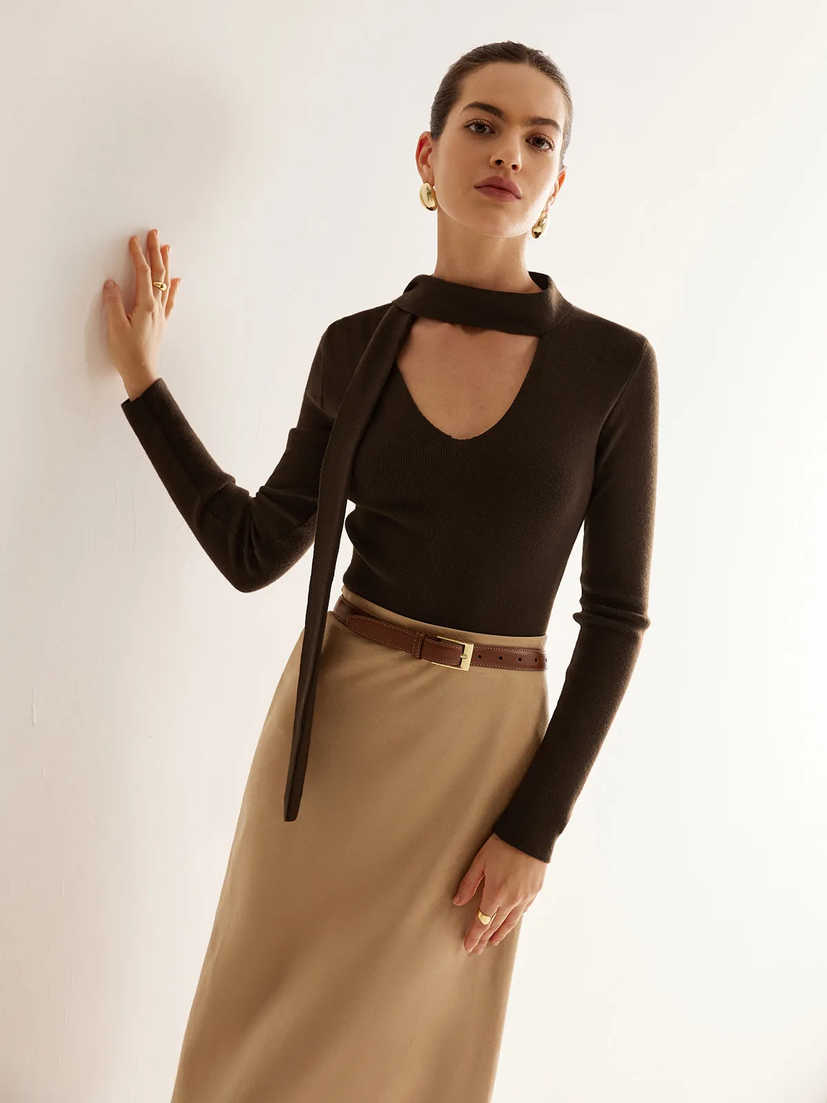 Tie Neck Slim Knit Top sold by COMMENSE product image thumbnail 2