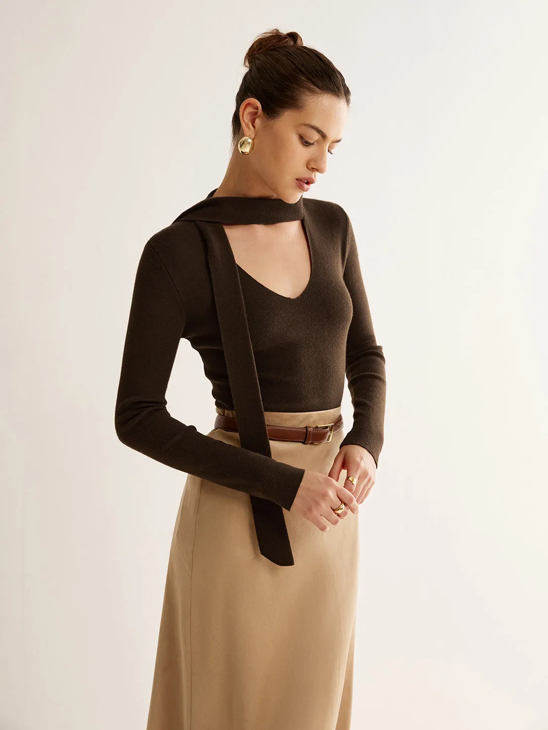 Tie Neck Slim Knit Top sold by COMMENSE product image thumbnail 3