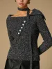 Button Decor Belted Sweater sold by COMMENSE