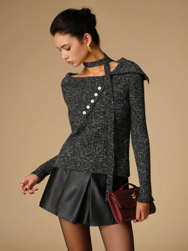 Button Decor Belted Sweater sold by COMMENSE