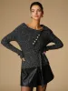 Button Decor Belted Sweater sold by COMMENSE