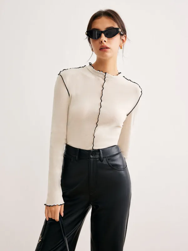 Contrast Lettuce Trim Blouse sold by COMMENSE