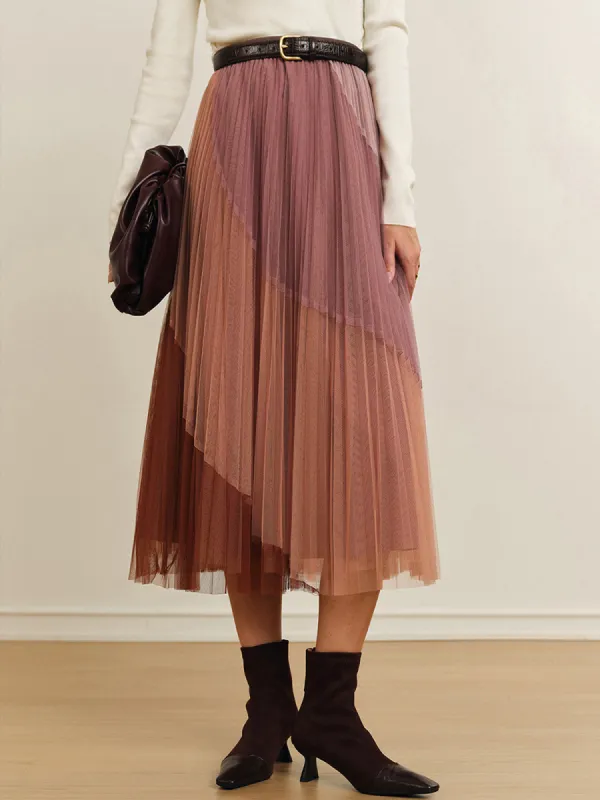 Elastic Waist Gradient Mesh Skirt Without Belt sold by COMMENSE