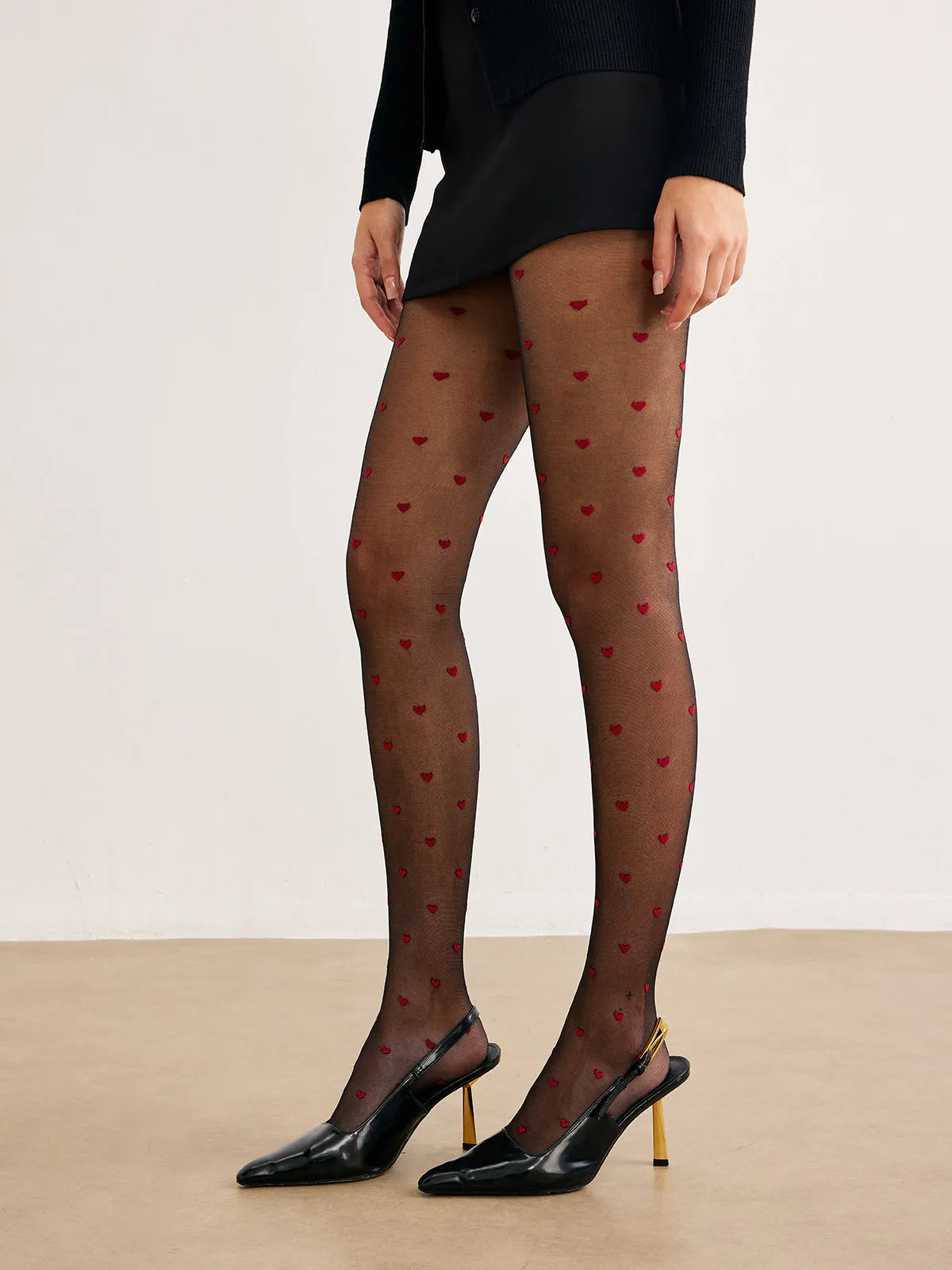 Tulle Tights With Heart Pattern sold by COMMENSE product image thumbnail 2