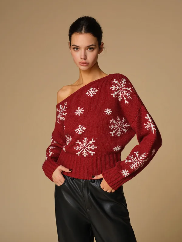 Asymmetrical Snowflake Knit Top sold by COMMENSE