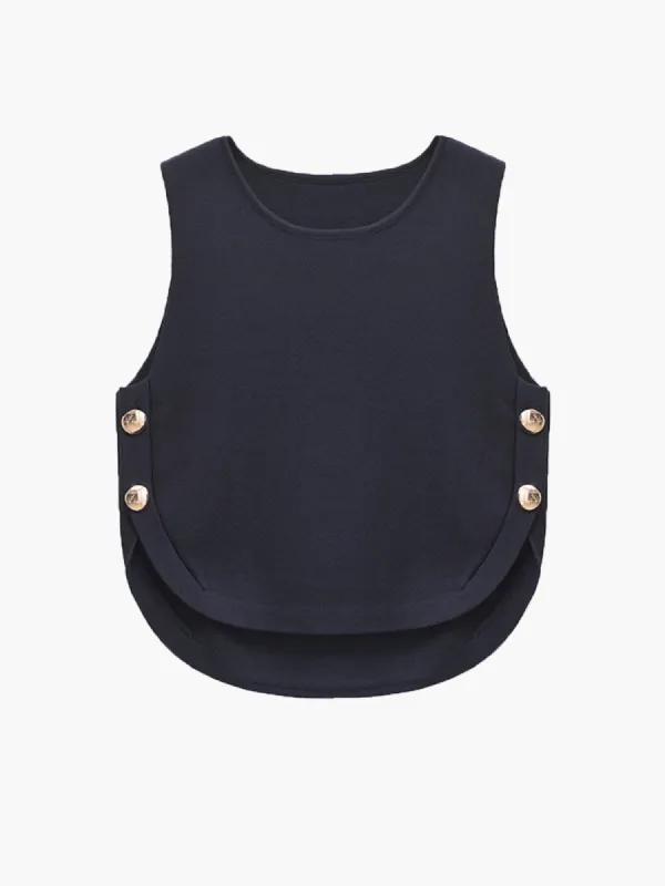 Button Decor Slit Sweater Vest sold by COMMENSE
