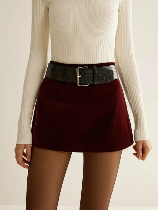 Crocodile Belted Velvet Mini Skirt sold by COMMENSE
