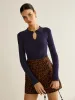Ribbed Keyhole Neckline Polo Sweater sold by COMMENSE