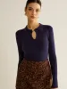 Ribbed Keyhole Neckline Polo Sweater sold by COMMENSE