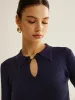 Ribbed Keyhole Neckline Polo Sweater sold by COMMENSE