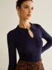 Ribbed Keyhole Neckline Polo Sweater sold by COMMENSE