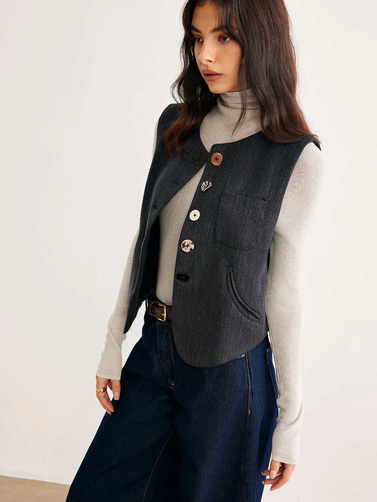 Geometric Button Short Vest sold by COMMENSE product image thumbnail 3