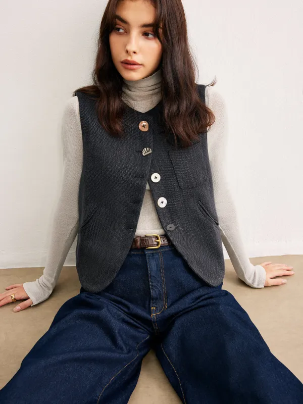 Geometric Button Short Vest sold by COMMENSE