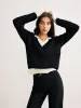 Color Block V-Neck Twist Sweater sold by COMMENSE