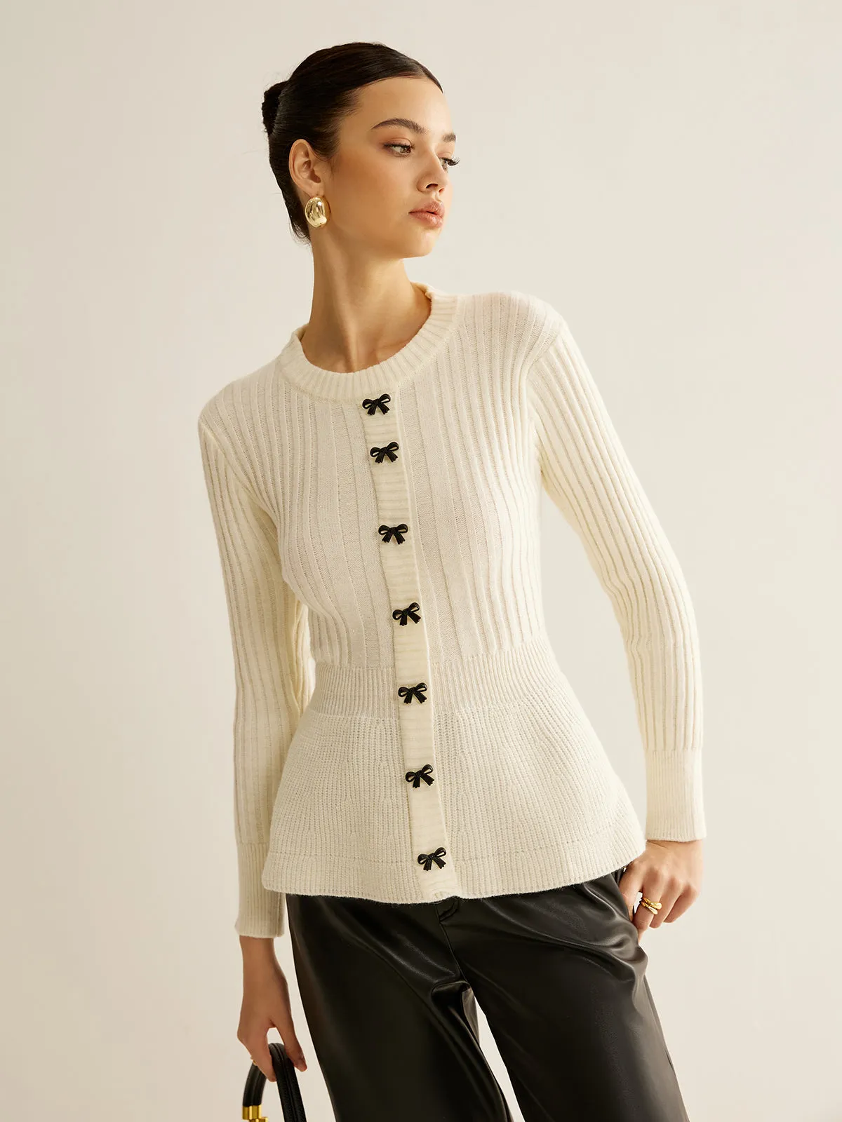 Bow Decor Ruffle Knit Top sold by COMMENSE product image thumbnail 2