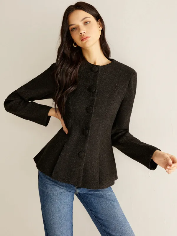 Pleated Button Slim Blazer Without Belt sold by COMMENSE