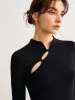 Plain Cutout Skinny Sweater sold by COMMENSE