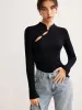 Plain Cutout Skinny Sweater sold by COMMENSE