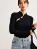 Plain Cutout Skinny Sweater sold by COMMENSE