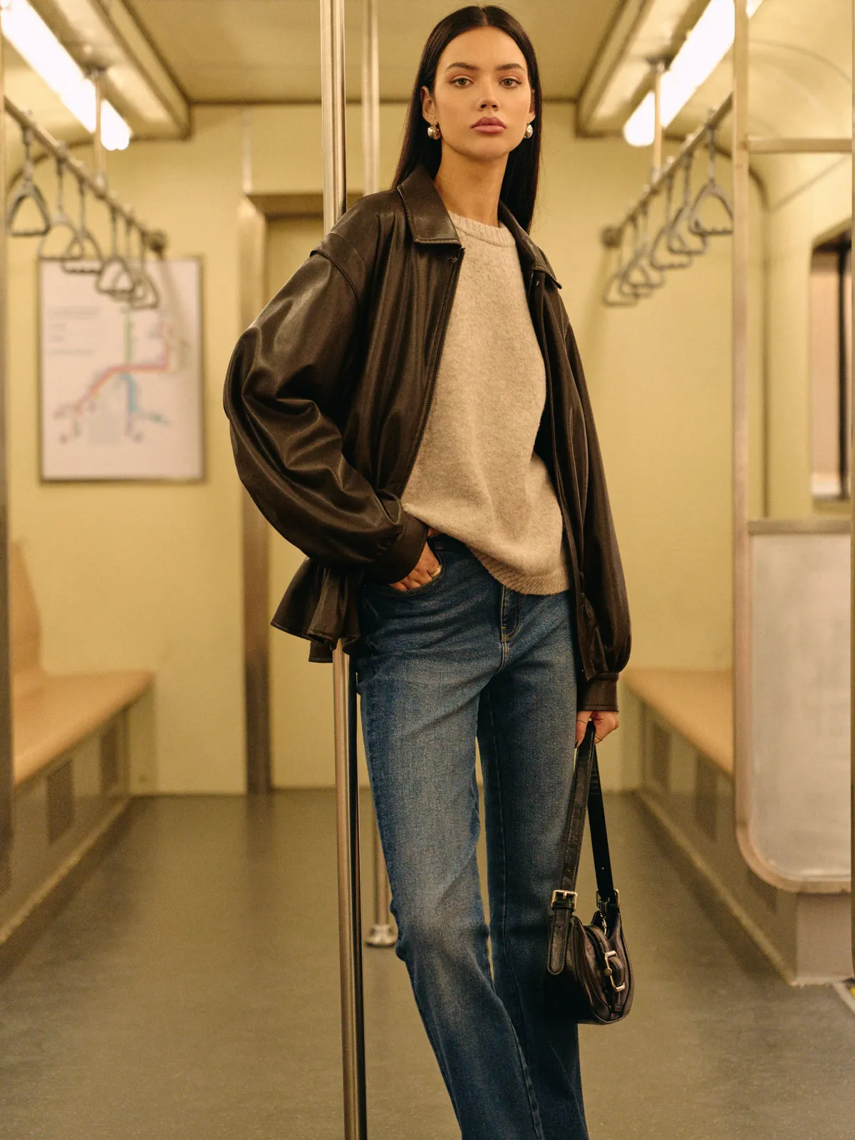 Faux Leather Ruffle Polo Jacket sold by COMMENSE product image thumbnail 5