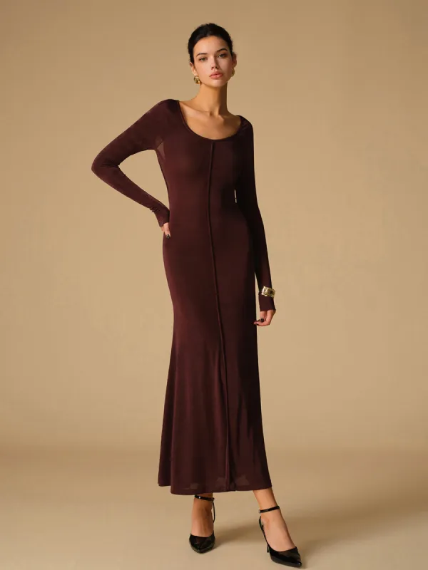 Tie Neck Backless Jersey Long Dress sold by COMMENSE