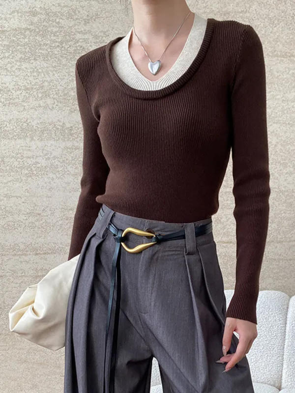 2 in 1 Ribbed Knit Top sold by COMMENSE