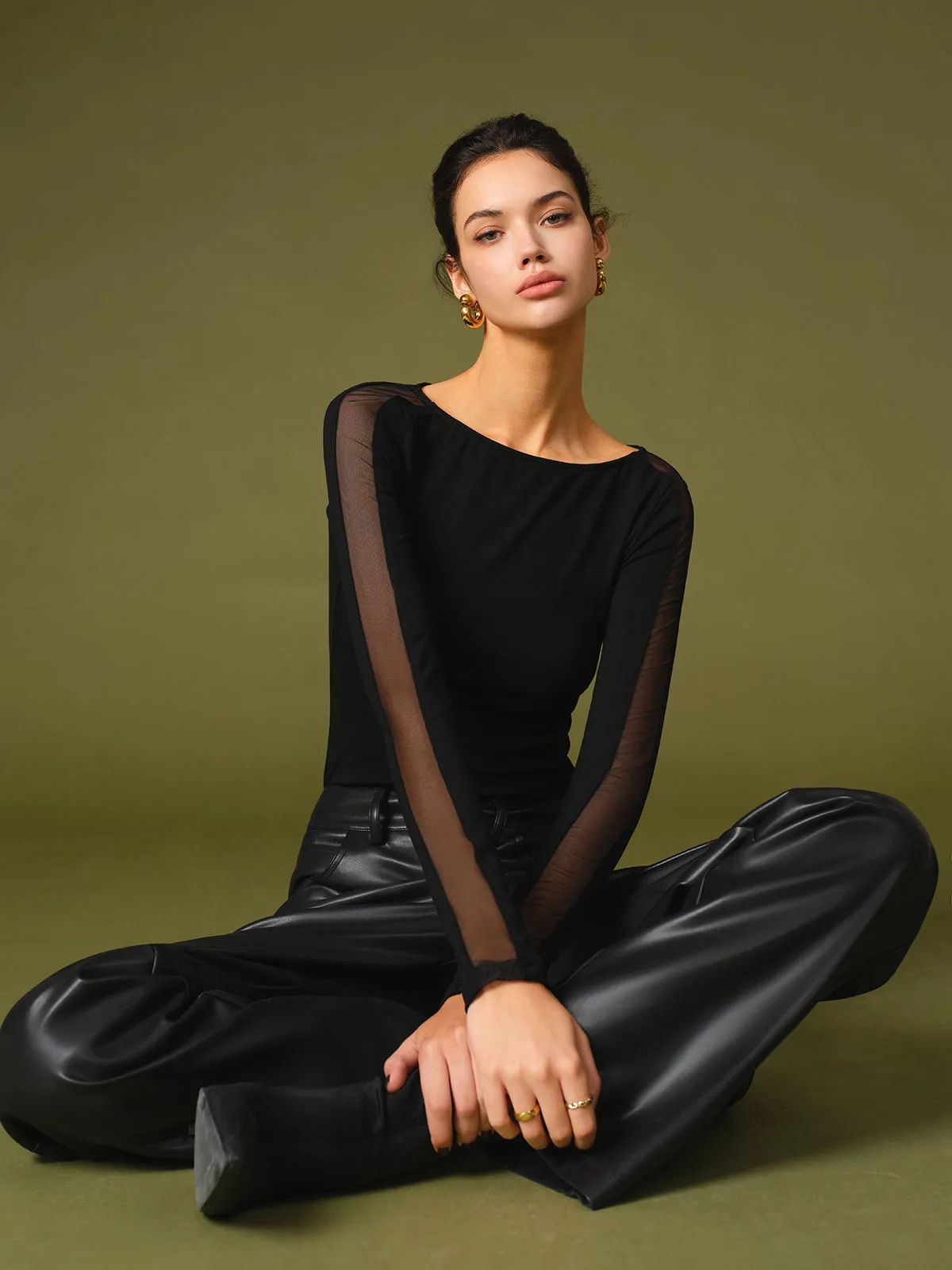 Minimalist Sheer Sleeve Blouse sold by COMMENSE product image thumbnail 5