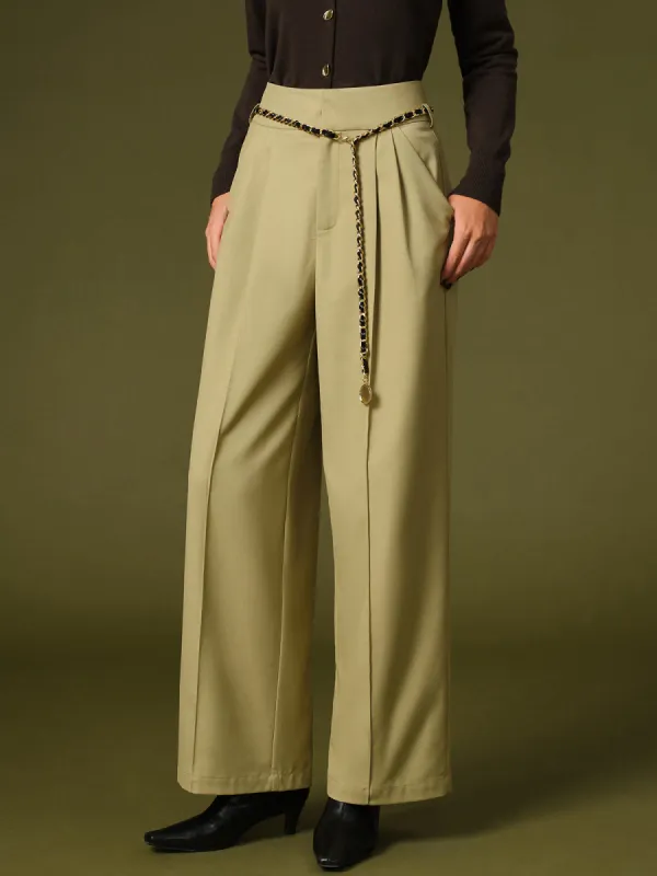 Chain Belted Wide-Leg Pants sold by COMMENSE