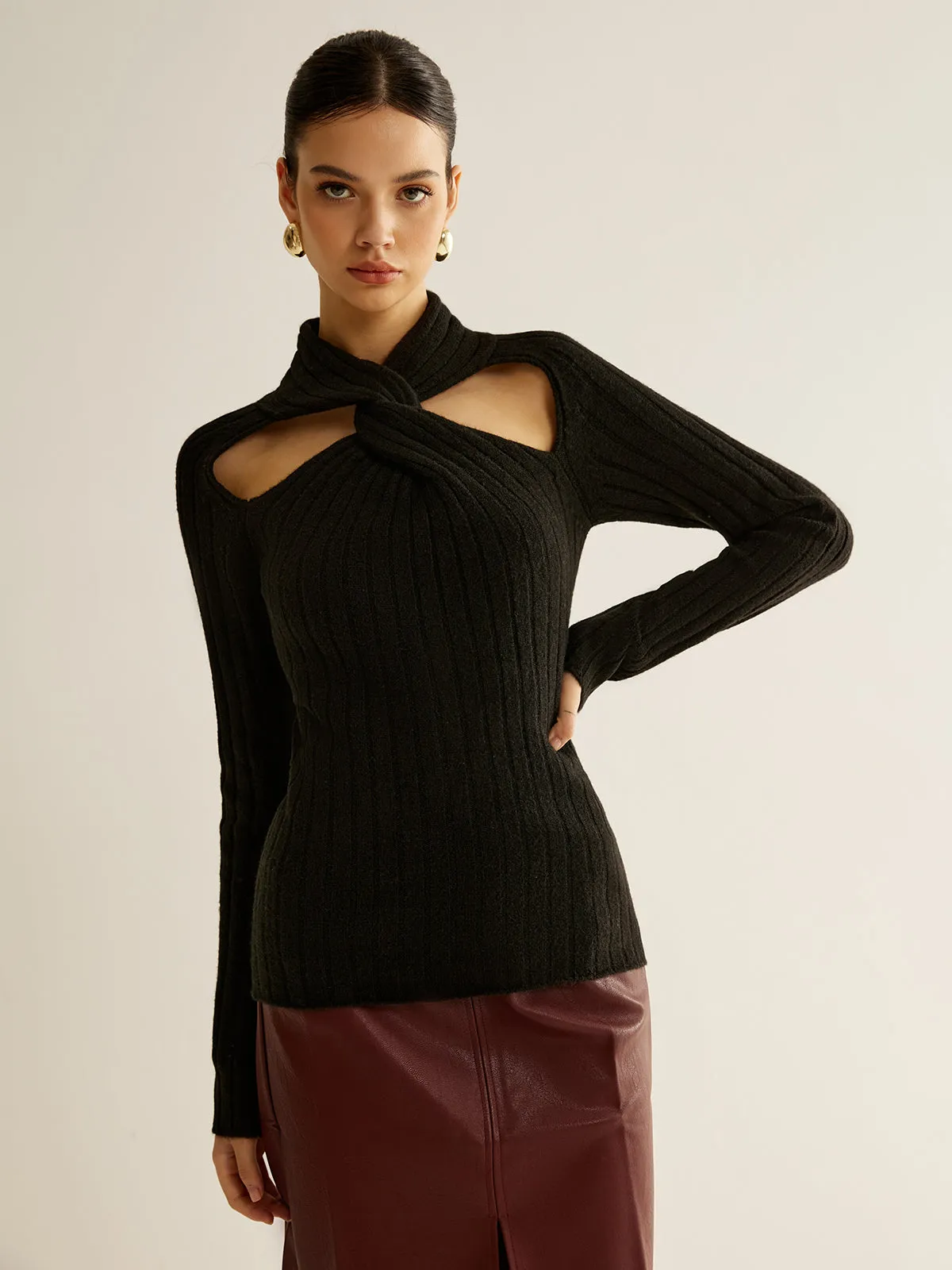 Twist Cutout Slim Knit Top sold by COMMENSE product image thumbnail 2