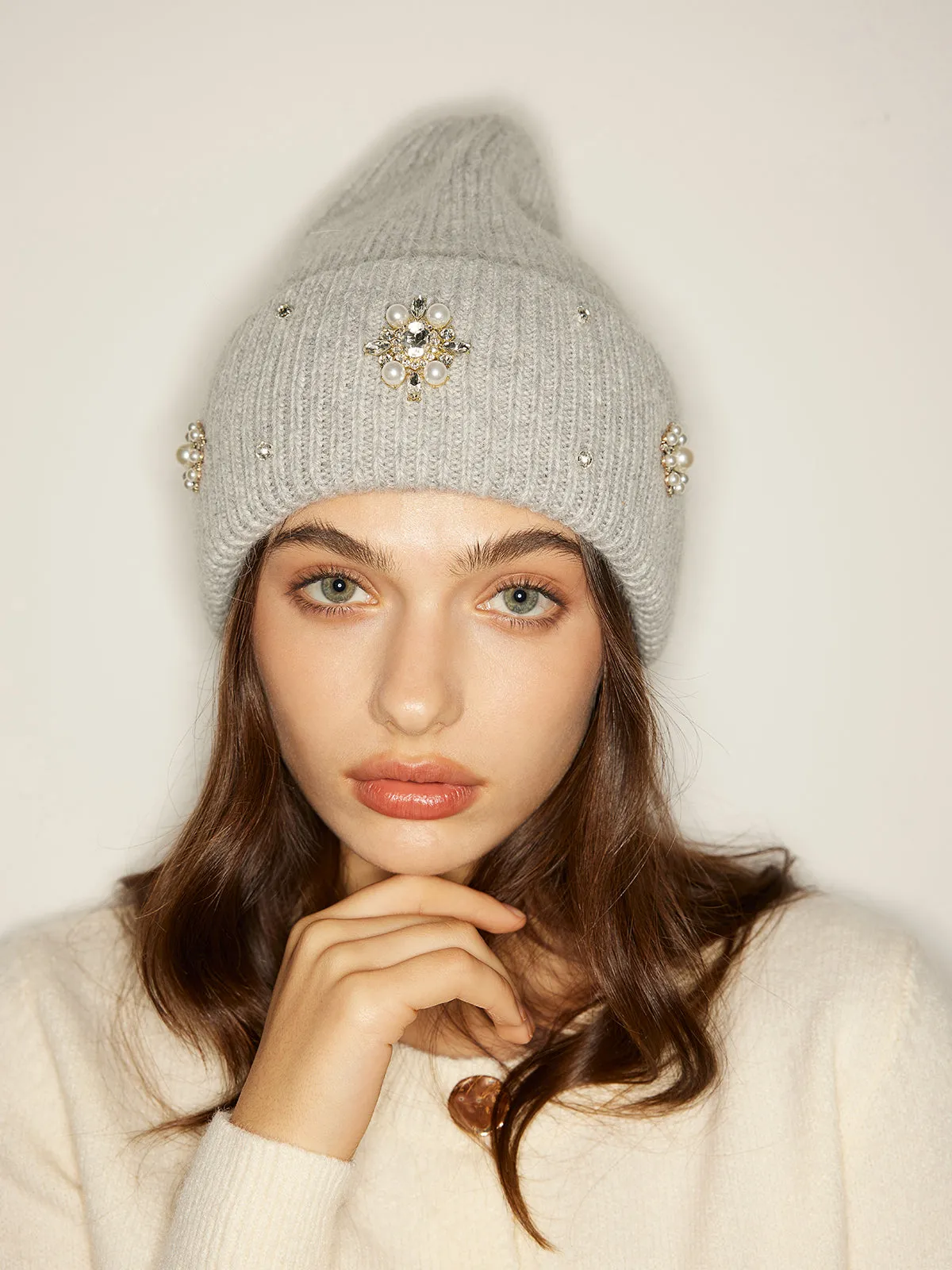 Rhinestone Rabbit Fur Beanie sold by COMMENSE product image thumbnail 4