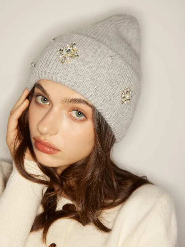 Rhinestone Rabbit Fur Beanie made by COMMENSE