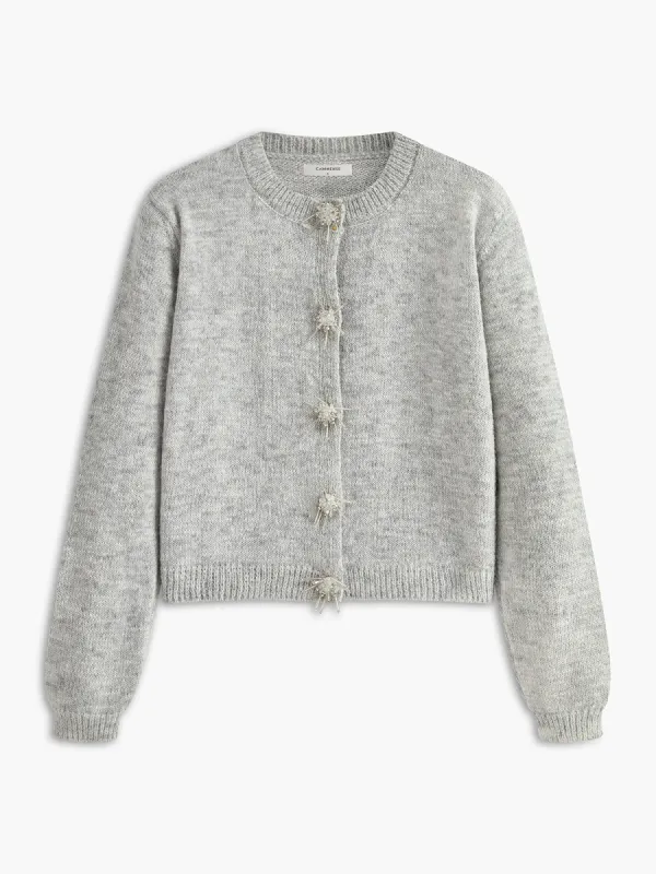 Wool-Blend Rhinestone Detail Sweater sold by COMMENSE