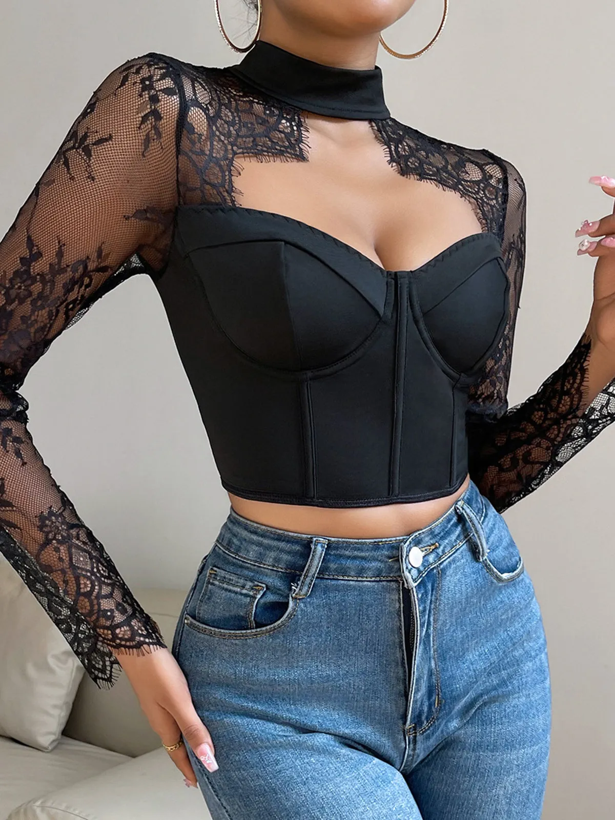 Cutout Lace Panel Corset Blouse sold by COMMENSE product image thumbnail 3