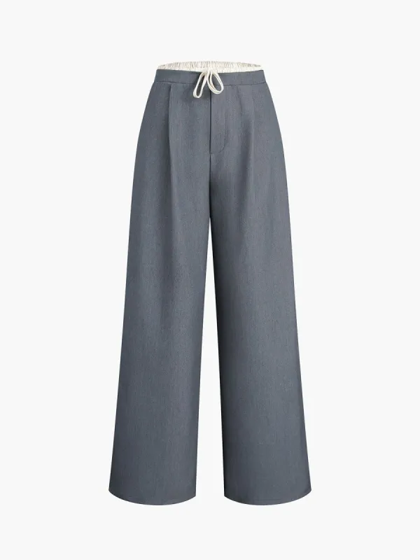 Drawstring Pockets Smart Wide Leg Pants sold by COMMENSE