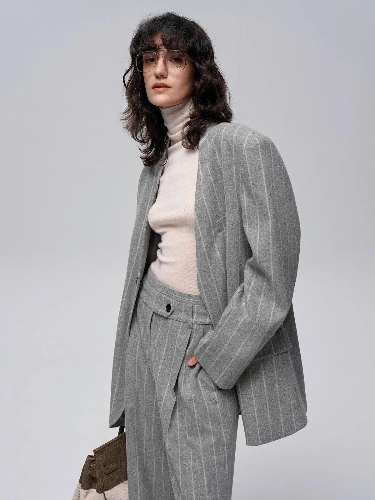 Wool-Blend Pinstripe Tweed Blazer sold by COMMENSE product image thumbnail 5