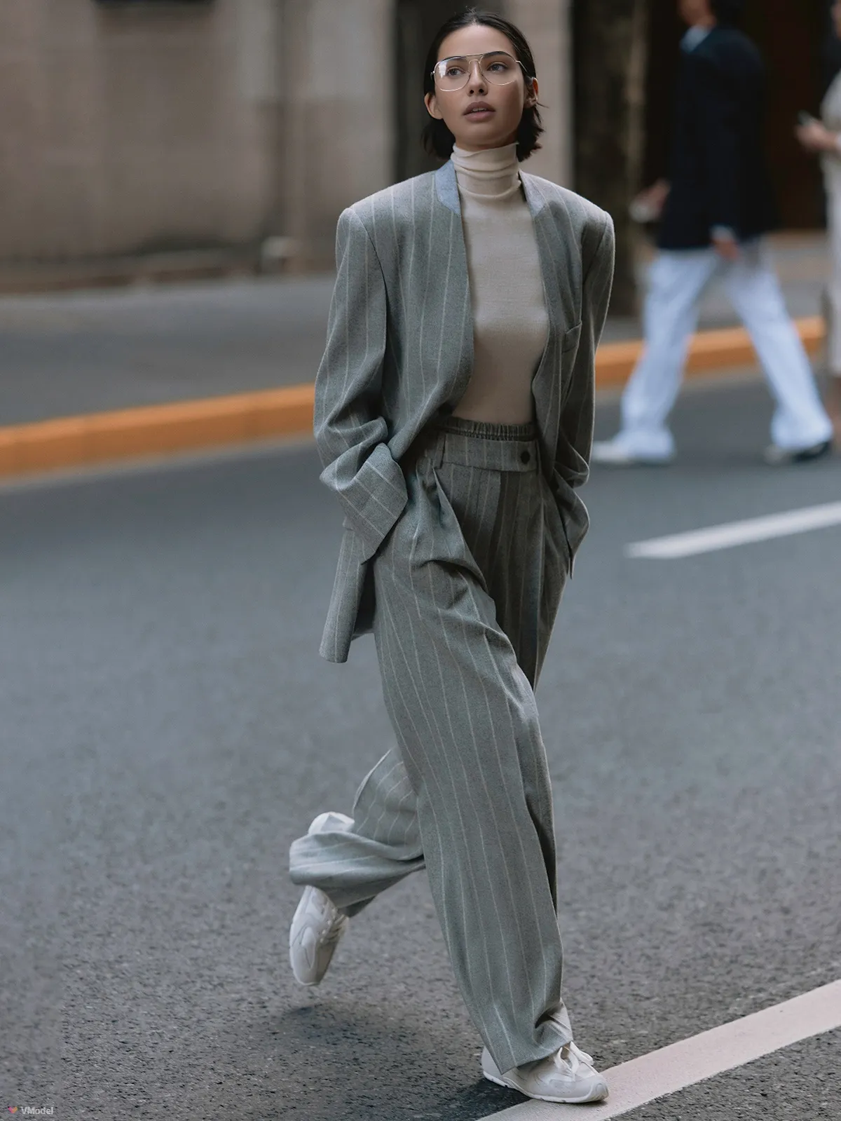 Wool-Blend Pinstripe Tweed Pants sold by COMMENSE