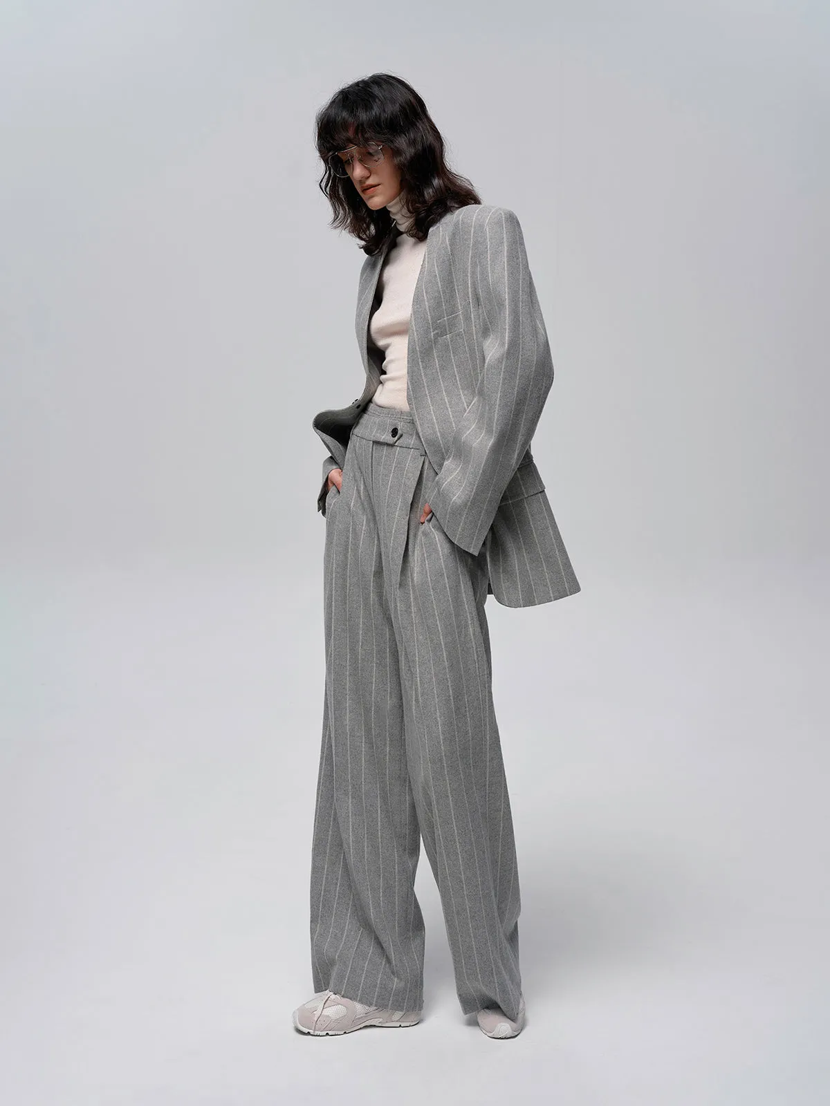 Wool-Blend Pinstripe Tweed Pants sold by COMMENSE product image thumbnail 4