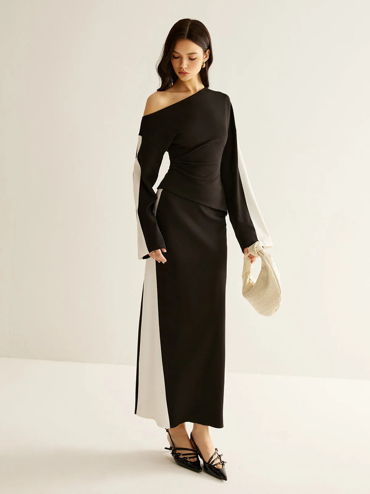 Asymmetrical Color Block Jersey Blouse sold by COMMENSE product image thumbnail 2